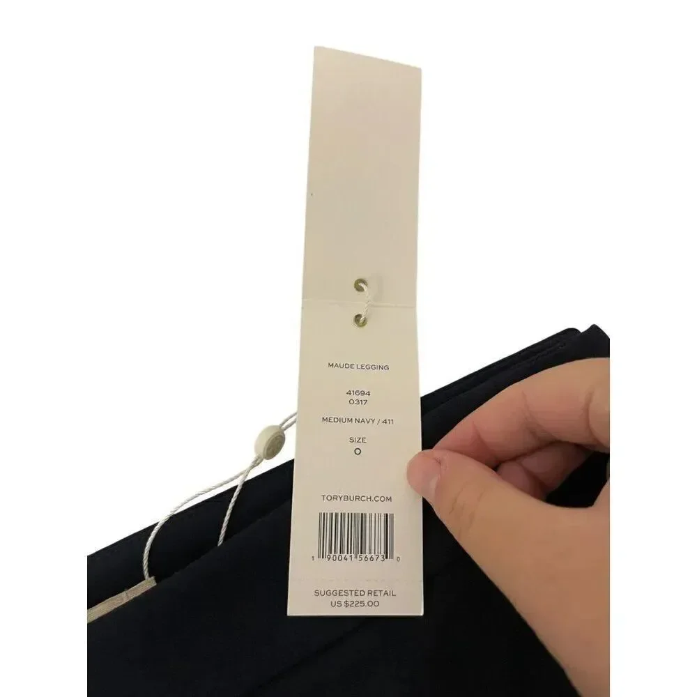 Tory Burch Womens Maude Legging Pants sz 0 Navy Blue Cotton Stretch 41694 NWT